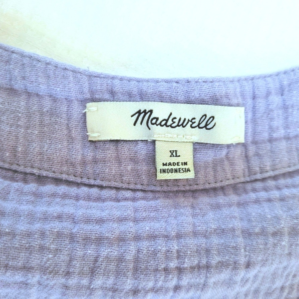 Madewell Periwinkle Blue Lightspun Cotton Gauzy Beachy Button Front Minidress XL - Picture 6 of 10